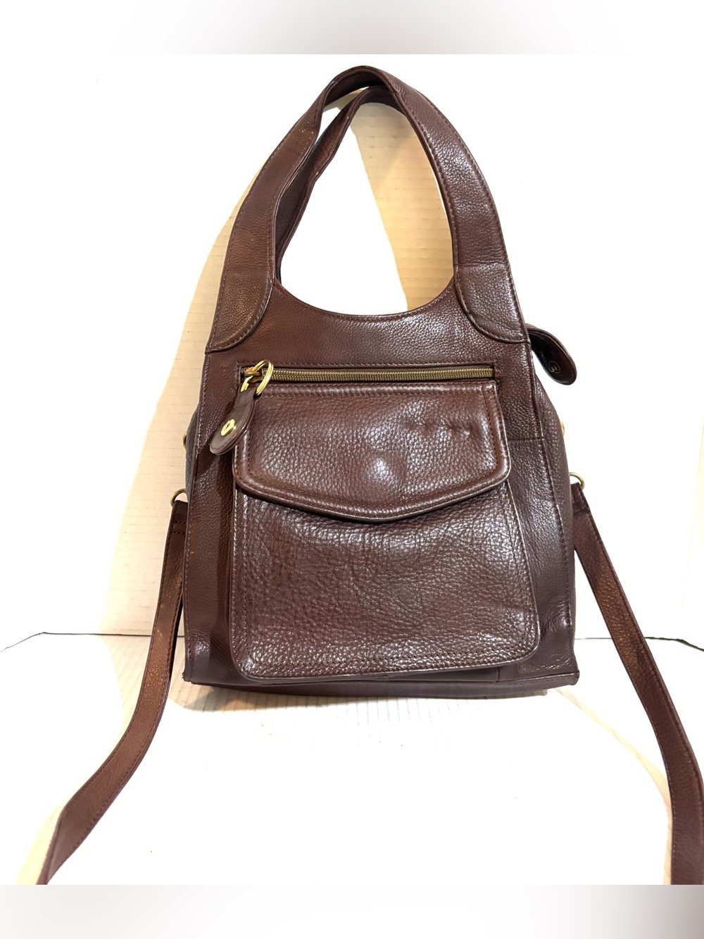 Fossil vintage distressed Dark Brown Pebbled Leather Shoulder Bag